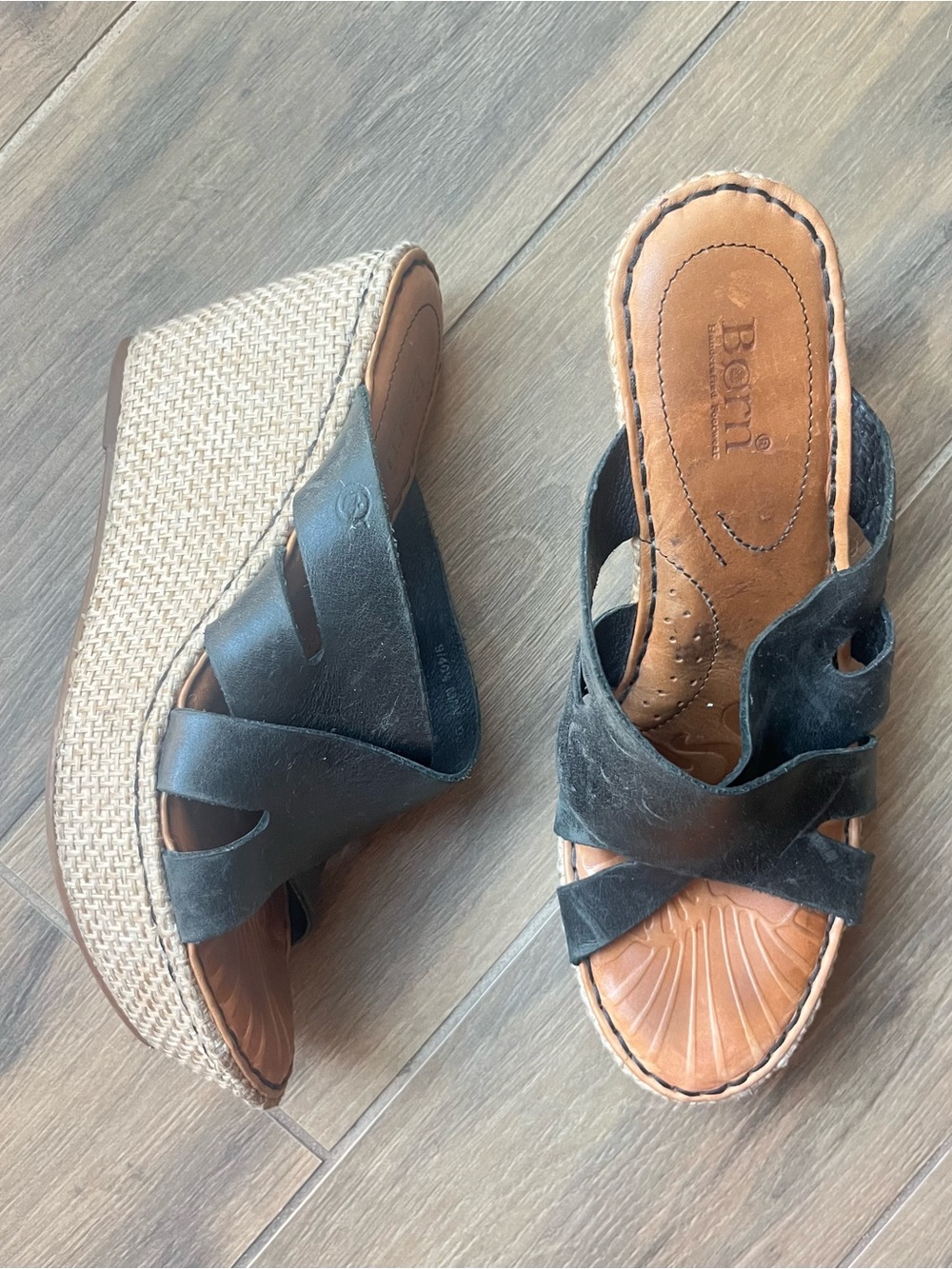 Born black heel wedges Size 9